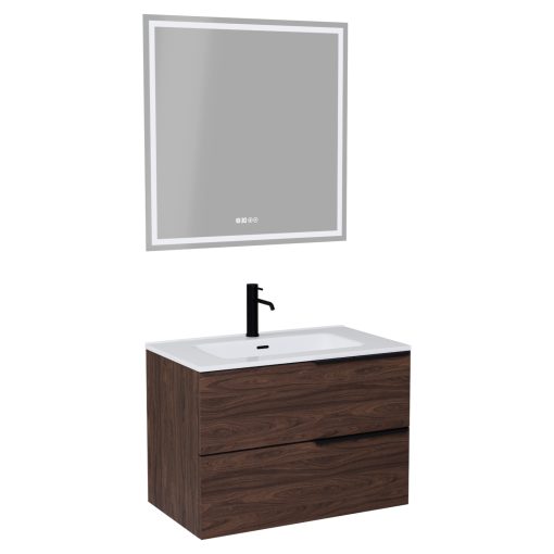 HD Cremona Matt Hazel 60/80 komplett fürdőszoba bútor fali mosdószekrénnyel, matt fekete fogantyúkkal és tükörrel