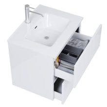 HD Aria Pro Lacquer White 60 komplett fürdőszoba bútor fali push-to-open mosdószekrénnyel és tükörrel