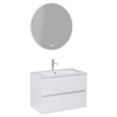   HD Aria Lacquer White 60/80/100/120 komplett fürdőszoba bútor fali mosdószekrénnyel és tükörrel