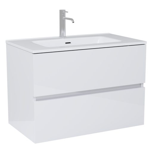 HD Aria Lacquer White 60/80/100/120 komplett fürdőszoba bútor szett fali mosdószekrénnyel, tükörrel és magasszekrénnyel