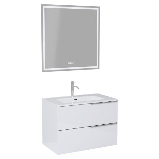 HD Cremona Lacquer White 60 komplett fürdőszoba bútor fali mosdószekrénnyel, fényes króm fogantyúkkal és tükörrel