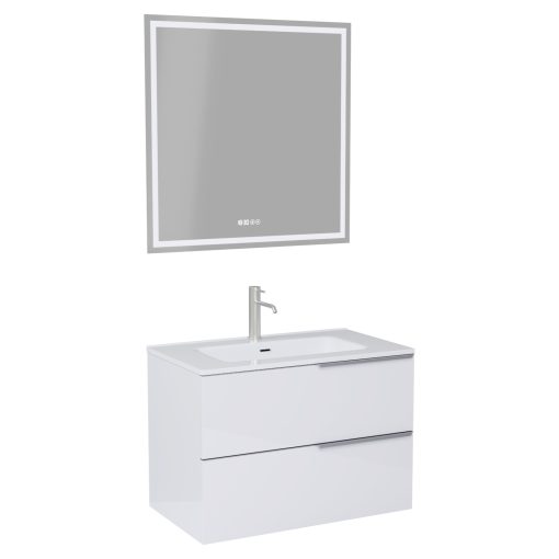 HD Cremona Lacquer White 60 komplett fürdőszoba bútor fali mosdószekrénnyel, szálcsiszolt króm fogantyúkkal és tükörrel