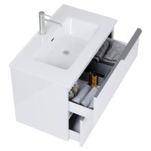 HD Cremona Lacquer White 60 komplett fürdőszoba bútor szett fali mosdószekrénnyel, szálcsiszolt króm fogantyúkkal, tükörrel és magasszekrénnyel