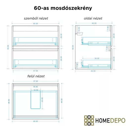 HD Cremona Lacquer White 60 fali mosdószekrény matt fehér fogantyúkkal