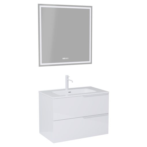 HD Cremona Lacquer White 60 komplett fürdőszoba bútor fali mosdószekrénnyel, matt fehér fogantyúkkal és tükörrel