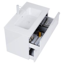 HD Cremona Lacquer White 60 komplett fürdőszoba bútor fali mosdószekrénnyel, matt fehér fogantyúkkal és tükörrel