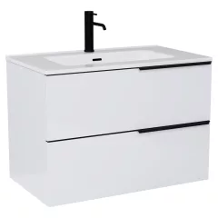   HD Cremona Lacquer White 60/80 fali mosdószekrény matt fekete fogantyúkkal