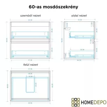 HD Cremona Lacquer White 60/80 fali mosdószekrény matt fekete fogantyúkkal