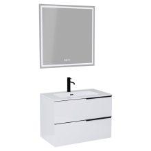 HD Cremona Lacquer White 60/80 komplett fürdőszoba bútor fali mosdószekrénnyel, matt fekete fogantyúkkal és tükörrel