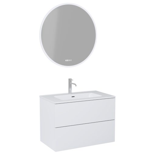 HD Aria Pro Silk Matt White 60 komplett fürdőszoba bútor fali push-to-open mosdószekrénnyel és tükörrel