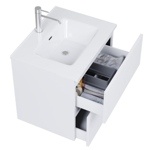 HD Aria Pro Silk Matt White 60 komplett fürdőszoba bútor fali push-to-open mosdószekrénnyel és tükörrel