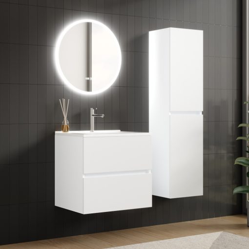 HD Aria Silk Matt White 60/80/100/120 komplett fürdőszoba bútor fali mosdószekrénnyel és tükörrel