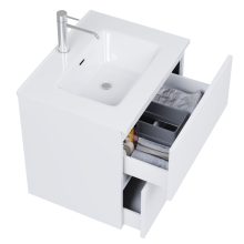 HD Aria Pro Silk Matt White 60 komplett fürdőszoba bútor szett fali push-to-open mosdószekrénnyel, tükörrel és magasszekrénnyel