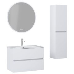   HD Aria Silk Matt White 60/80/100/120 komplett fürdőszoba bútor szett fali mosdószekrénnyel, tükörrel és magasszekrénnyel