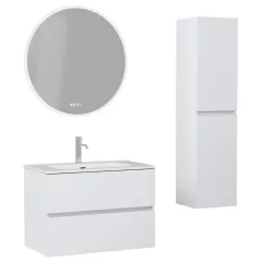   HD Aria Silk Matt White 60/80/100/120 komplett fürdőszoba bútor szett fali mosdószekrénnyel, tükörrel és magasszekrénnyel