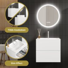 HD Aria Silk Matt White 60/80/100/120 komplett fürdőszoba bútor szett fali mosdószekrénnyel, tükörrel és magasszekrénnyel