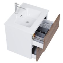 HD Aria Pro Silk Matt White-Oak 60 komplett fürdőszoba bútor fali push-to-open mosdószekrénnyel és tükörrel