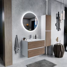 HD Aria Silk Matt White-Oak 60/80/100/120 komplett fürdőszoba bútor fali mosdószekrénnyel és tükörrel