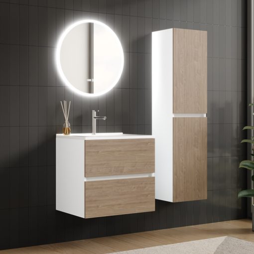 HD Aria Silk Matt White-Oak 60/80/100/120 komplett fürdőszoba bútor fali mosdószekrénnyel és tükörrel