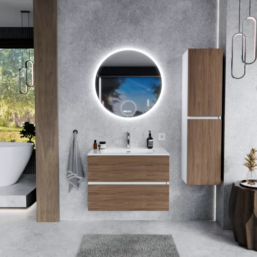 HD Aria Silk Matt White-Oak 60/80/100/120 komplett fürdőszoba bútor fali mosdószekrénnyel és tükörrel