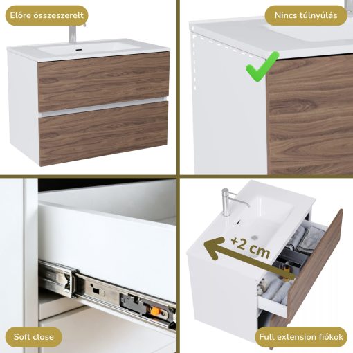 HD Aria Silk Matt White-Oak 60/80/100/120 komplett fürdőszoba bútor fali mosdószekrénnyel és tükörrel