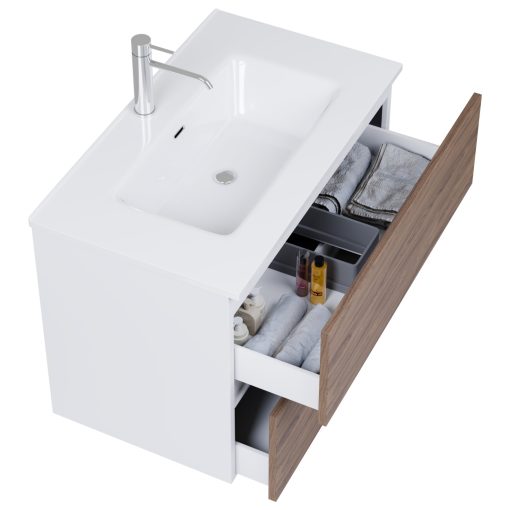 HD Aria Silk Matt White-Oak 60/80/100/120 komplett fürdőszoba bútor szett fali mosdószekrénnyel, tükörrel és magasszekrénnyel