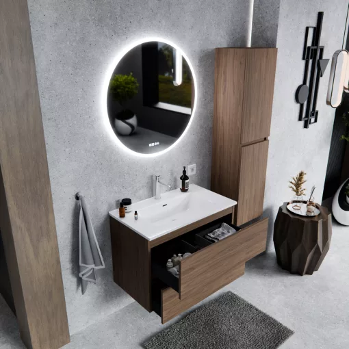 HD Aria Oak 60/80/100/120 komplett fürdőszoba bútor fali mosdószekrénnyel és tükörrel