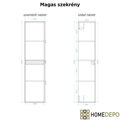 HD Aria Pro Oak 60 komplett fürdőszoba bútor szett fali push-to-open mosdószekrénnyel, tükörrel és magasszekrénnyel