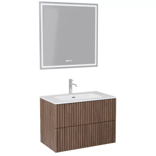 HD Ravello Pro Oak 60 komplett fürdőszoba bútor fali push-to-open mosdószekrénnyel és tükörrel