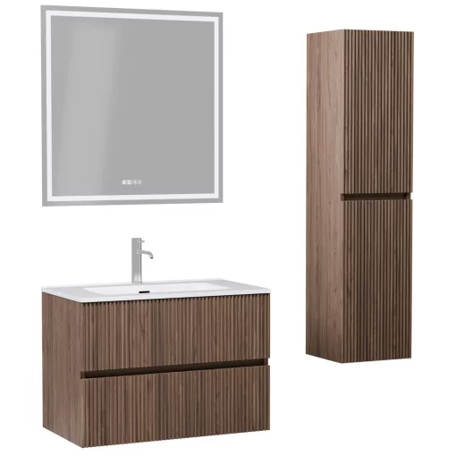 HD Torino Oak 60/80 komplett fürdőszoba bútor szett fali mosdószekrénnyel, tükörrel és magasszekrénnyel