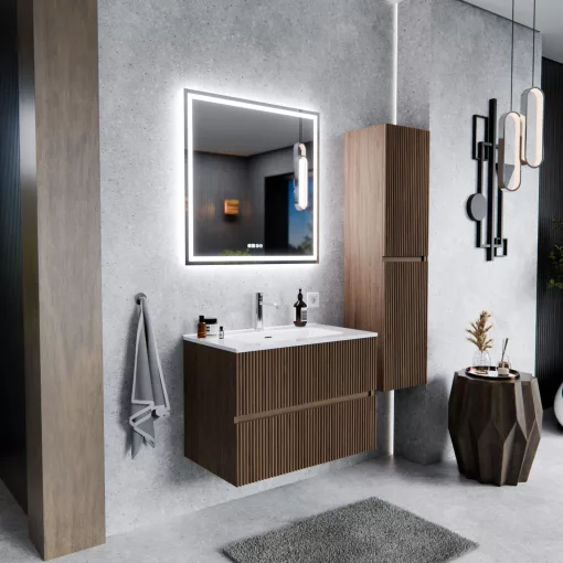 HD Torino Oak 60/80 komplett fürdőszoba bútor szett fali mosdószekrénnyel, tükörrel és magasszekrénnyel