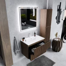 HD Torino Oak 60/80 komplett fürdőszoba bútor szett fali mosdószekrénnyel, tükörrel és magasszekrénnyel