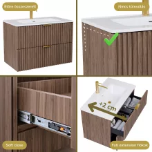 HD Ravello Oak 60 fali mosdószekrény szálcsiszolt arany fogantyúkkal