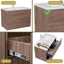 HD Cremona Oak 60 komplett fürdőszoba bútor szett fali mosdószekrénnyel, fényes króm fogantyúkkal, tükörrel és magasszekrénnyel