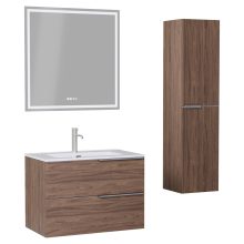 HD Cremona Oak 60 komplett fürdőszoba bútor szett fali mosdószekrénnyel, szálcsiszolt króm fogantyúkkal, tükörrel és magasszekrénnyel