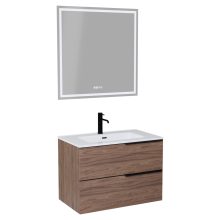 HD Cremona Oak 60/80 komplett fürdőszoba bútor fali mosdószekrénnyel, matt fekete fogantyúkkal és tükörrel