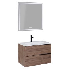   HD Cremona Oak 60/80 komplett fürdőszoba bútor fali mosdószekrénnyel, matt fekete fogantyúkkal és tükörrel