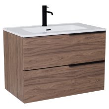 HD Cremona Oak 60/80 komplett fürdőszoba bútor fali mosdószekrénnyel, matt fekete fogantyúkkal és tükörrel