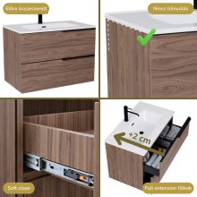 HD Cremona Oak 60/80 komplett fürdőszoba bútor szett fali mosdószekrénnyel, matt fekete fogantyúkkal, tükörrel és magasszekrénnyel