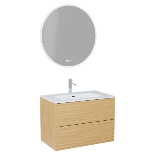 HD Aria Pro Hickory 60 komplett fürdőszoba bútor fali push-to-open mosdószekrénnyel és tükörrel