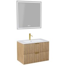 HD Parma Hickory 60 komplett fürdőszoba bútor fali mosdószekrénnyel, szálcsiszolt arany fogantyúkkal és tükörrel
