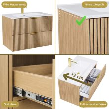 HD Parma Hickory 60 komplett fürdőszoba bútor fali mosdószekrénnyel, szálcsiszolt arany fogantyúkkal és tükörrel