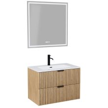 HD Parma Hickory 60/80/100/120 komplett fürdőszoba bútor fali mosdószekrénnyel, matt fekete fogantyúkkal és tükörrel