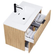 HD Parma Hickory 60/80/100/120 komplett fürdőszoba bútor szett fali mosdószekrénnyel, matt fekete fogantyúkkal, tükörrel és magasszekrénnyel