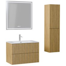 HD Parma Pro Hickory 60 komplett fürdőszoba bútor szett fali push-to-open mosdószekrénnyel, tükörrel és magasszekrénnyel