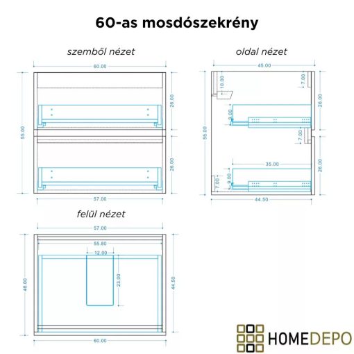 HD Cremona Hickory 60 komplett fürdőszoba bútor fali mosdószekrénnyel, szálcsiszolt króm fogantyúkkal és tükörrel