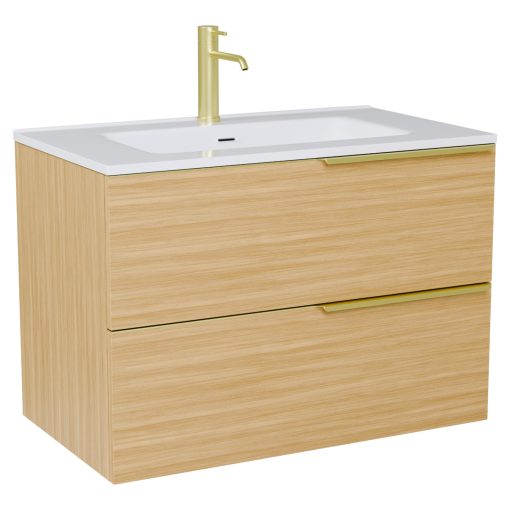 HD Cremona Hickory 60 fali mosdószekrény szálcsiszolt arany fogantyúkkal