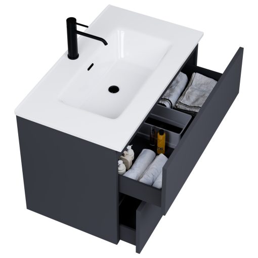 HD Aria Antracit 60/80/100/120 komplett fürdőszoba bútor fali mosdószekrénnyel és tükörrel