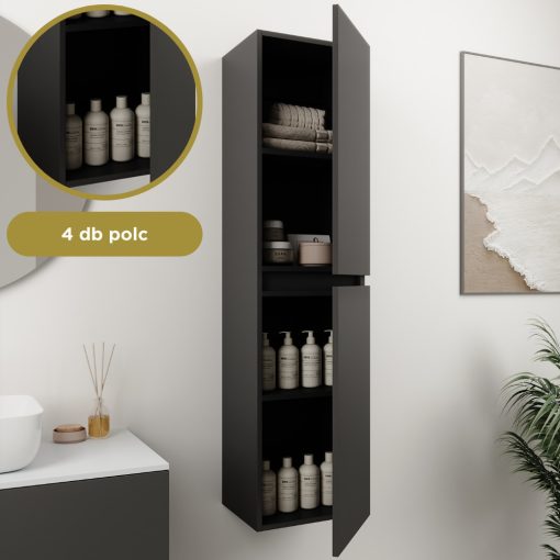 HD Aria Pro Antracit 60 komplett fürdőszoba bútor szett fali push-to-open mosdószekrénnyel, tükörrel és magasszekrénnyel