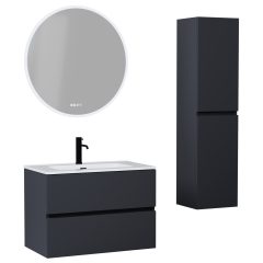   HD Aria Antracit 60/80/100/120 komplett fürdőszoba bútor szett fali mosdószekrénnyel, tükörrel és magasszekrénnyel